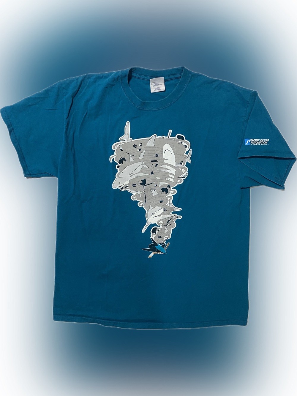 Men's Teal Short-Sleeve Graphic Shark Tornado Tee -